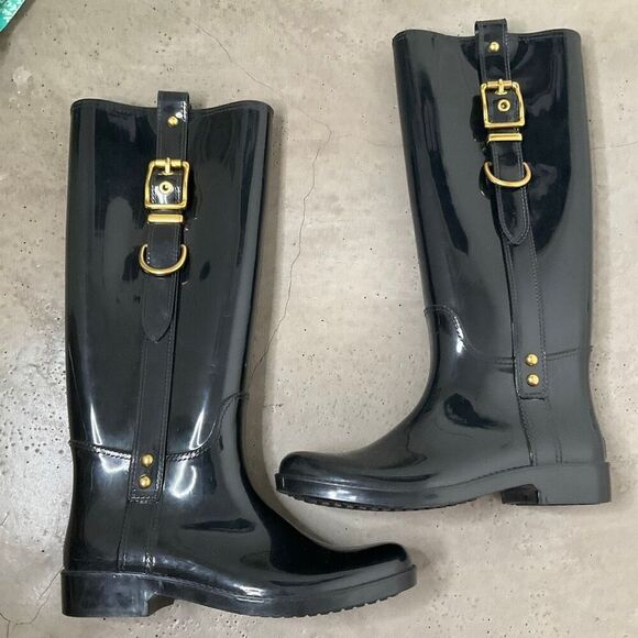 Coach Tasha Signature Gold Buckle Rain Boots - Picture 3 of 8